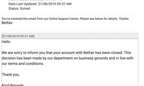 Betfair account closure and refund request